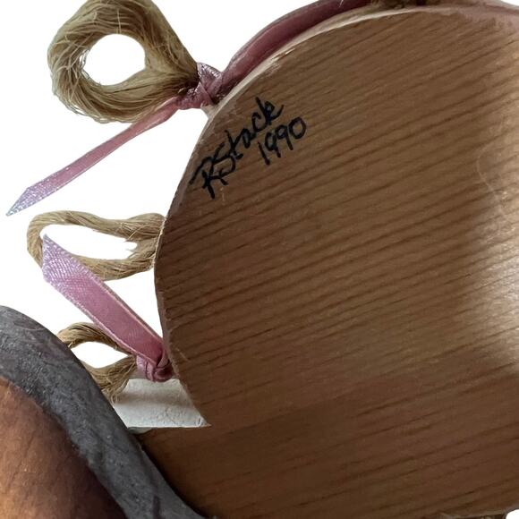 Handmade Wooden Angel Wall Hanging Folk Art Decor Hearts Garland 13" - Picture 7 of 8